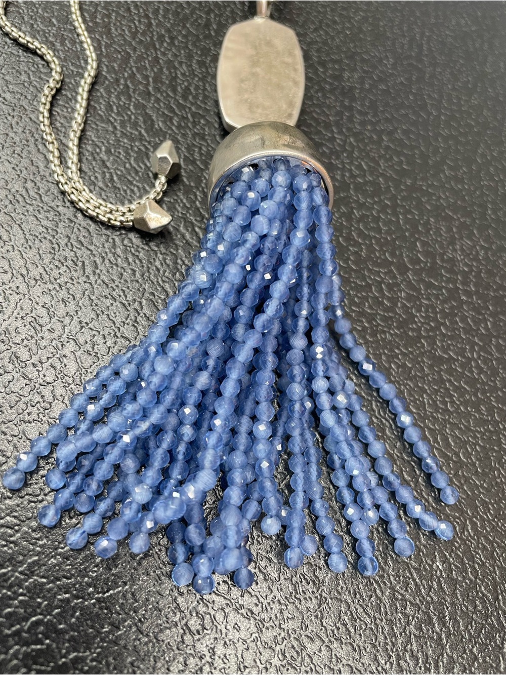 Kendra Scott Faceted Blue Beaded Tassel Necklace with Silver Cap